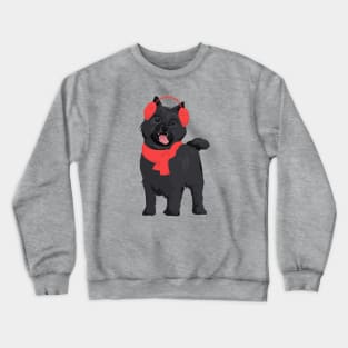 Winter Black Cairn Terrier Dog with Red Ear Muff and Shawl T-Shirt for Dog Lovers Crewneck Sweatshirt